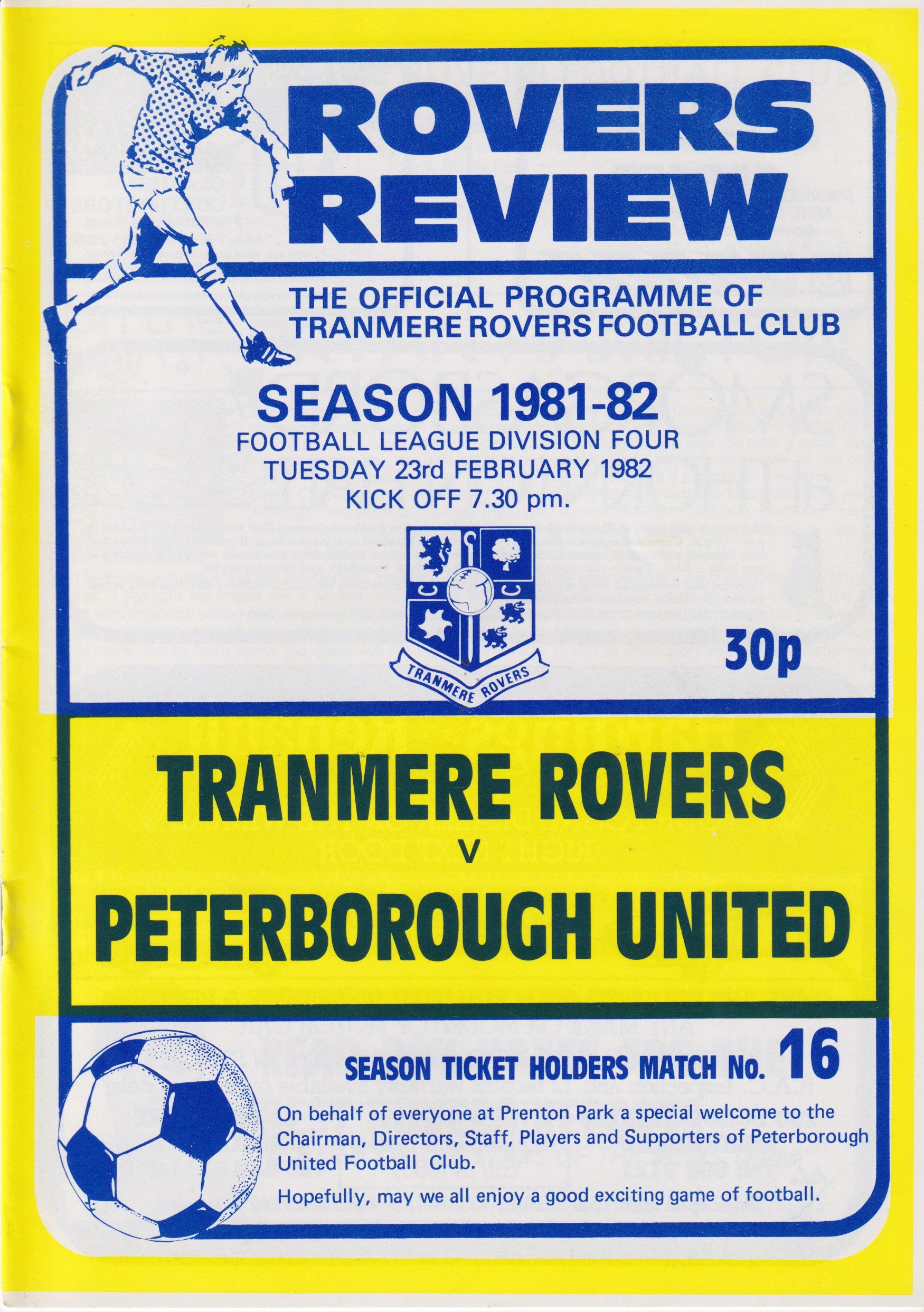 Tranmere Rovers v Peterborough United match programme